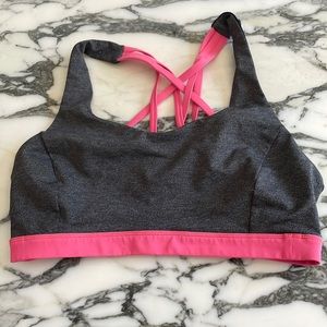 pink,grey and black lululemon sports bra